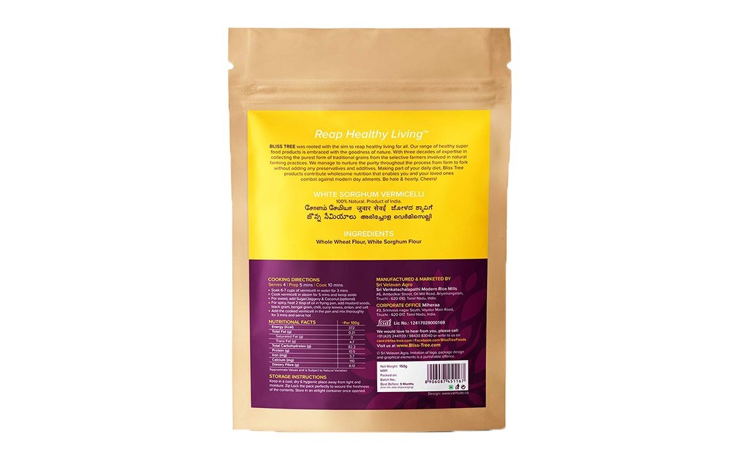 Bliss Tree Vermicelli Delights White Sorghum    Pack  150 grams